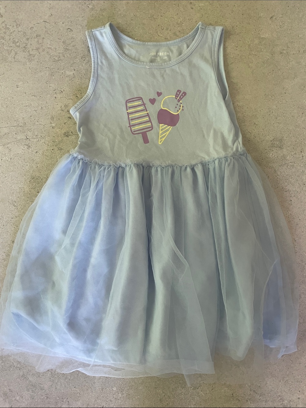 Joe Fresh Light Blue Tulle Dress with Pink & Yellow Ice Cream Graphic